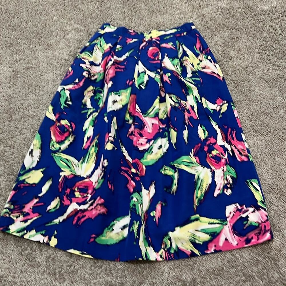 Shoshanna skirt size 2 Blue Floral abstract Cotton Silk Artwear Pockets Midi